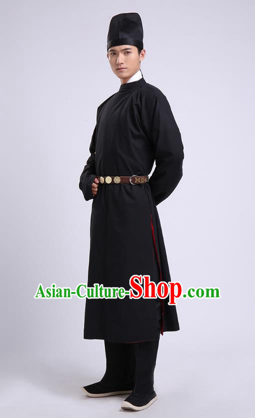 Traditional Chinese Ancient Imperial Bodyguard Costume, Asian China Tang Dynasty Swordsman Black Robe for Men