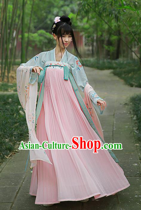 Traditional Chinese Ancient Hanfu Princess Costume Embroidered Pink Slip Skirt, Asian China Tang Dynasty Palace Lady Clothing for Women