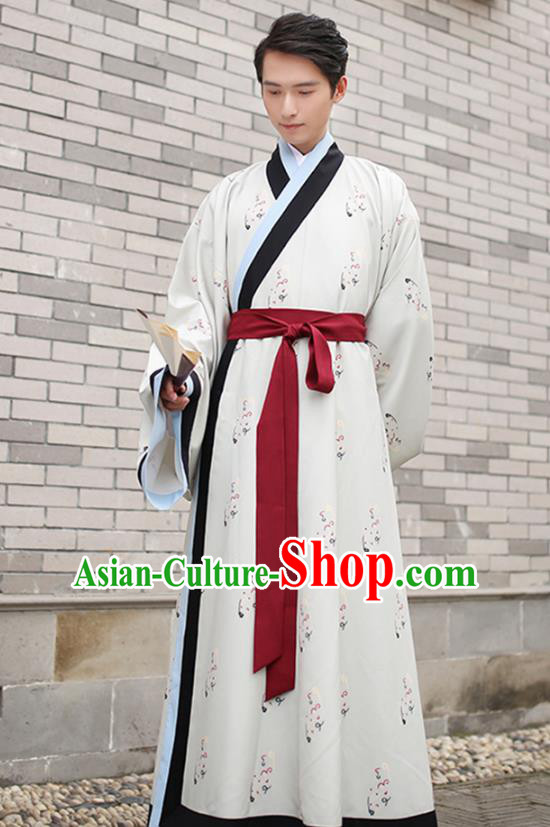 Traditional Chinese Ancient Scholar Costume, Asian China Han Dynasty Swordsman Embroidered Long Robe for Men