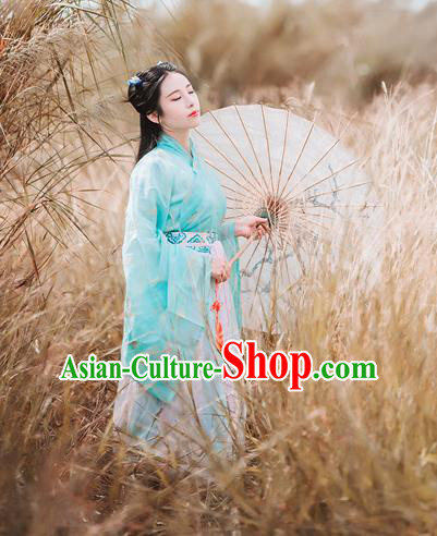 Traditional Chinese Ancient Palace Lady Costume, Asian China Tang Dynasty Princess Embroidered Blouse and Slip Skirts Clothing for Women