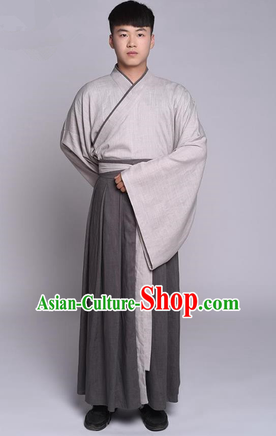 Traditional Chinese Ancient Hanfu Costume Long Robe, Asian China Han Dynasty Scholar Clothing for Men
