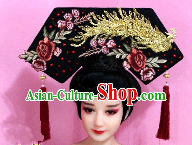 Traditional Handmade Chinese Hair Accessories Qing Dynasty Empress Banners Peony Phoenix Headwear, Manchu Imperial Concubine Hairpins for Women