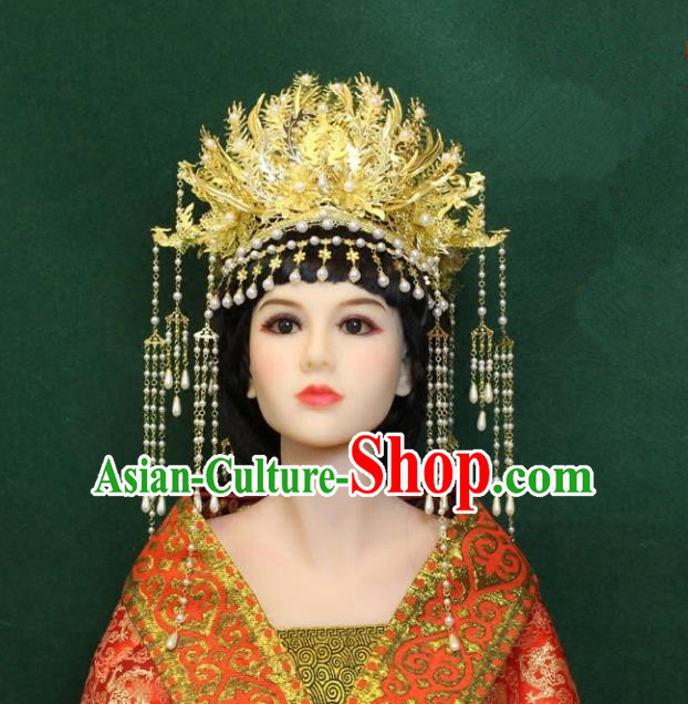 Traditional Handmade Chinese Hair Accessories Wedding Phoenix Coronet, Han Dynasty Princess Hairpins Headwear for Women