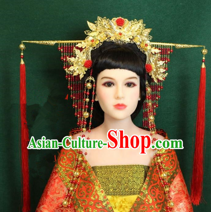 Traditional Handmade Chinese Hair Accessories Wedding Phoenix Coronet, Tang Dynasty Princess Hairpins Wedding Headwear for Women