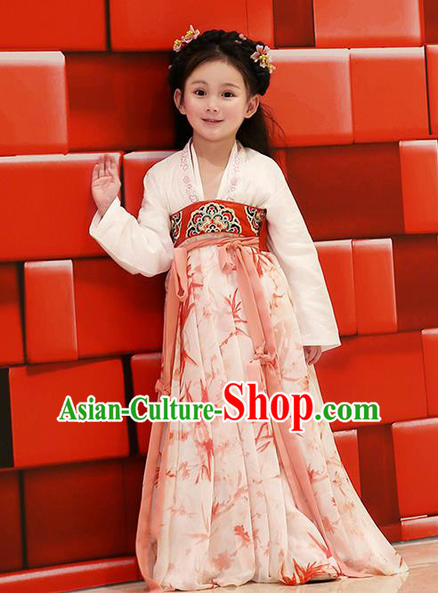 Asian China Tang Dynasty Hanfu Costume, Traditional Chinese Princess Red Dress Clothing for Kids