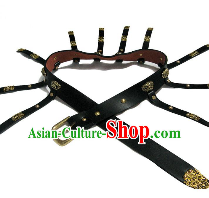 Traditional Handmade Chinese Accessories Ming Dynasty Emperor Belts, China Majesty Black Leather Waistband for Men