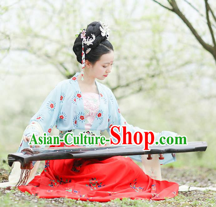 Traditional Chinese Ancient Hanfu Costume Blouse and Skirts Complete Set, Asian China Tang Dynasty Princess Embroidered Clothing for Women