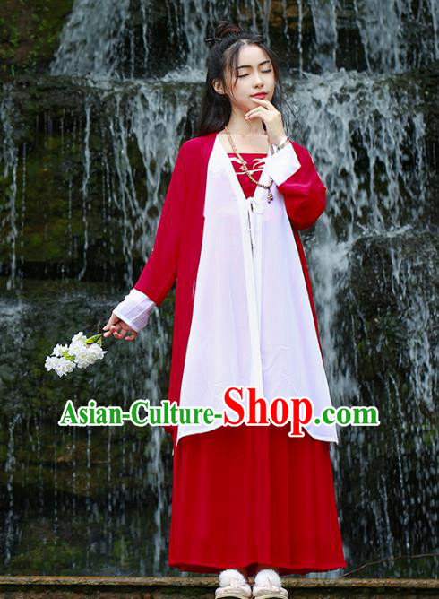 Asian Chinese Ming Dynasty Hanfu Embroidered Swordswoman Costume, Traditional China Ancient Princess Red Clothing for Women