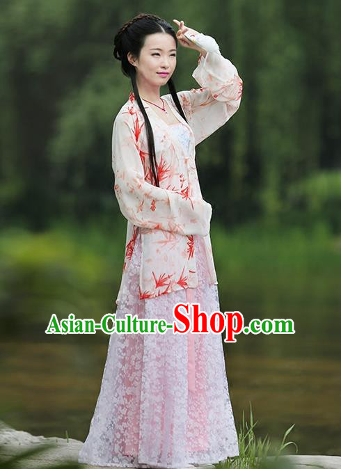 Asian Chinese Song Dynasty Young Lady Costume Hanfu BeiZi Complete Set, Traditional China Ancient Princess Pink Blouse for Women