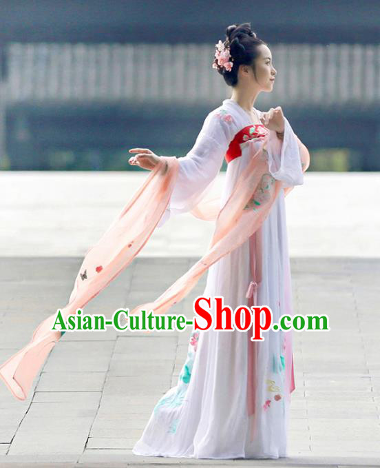 Asian Chinese Tang Dynasty Imperial Princess Costume, Ancient China Palace Lady Embroidered Lotus Dress Clothing