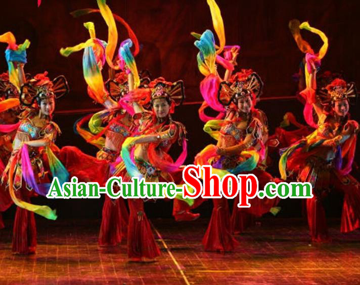 Traditional Chinese Yangge Fan Dancing Costume Modern Dance Dress Clothing and Headwear