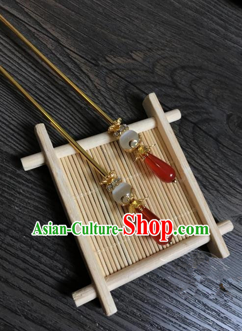 Traditional Handmade Chinese Hair Accessories Red Jade Hairpins, China Palace Lady Hanfu Hair Stick for Women