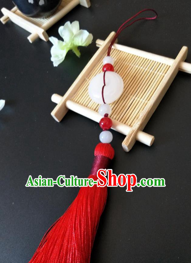 Traditional Handmade Chinese Hanfu Accessories Jade Pendant, China Palace Lady Red Tassel Waist Pendant for Women