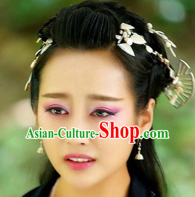 Traditional Handmade Chinese Hair Accessories Hair Comb Complete Set, China Qin Dynasty Tassel Hair Claw Hairpins for Women