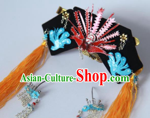 Traditional Handmade Chinese Qing Dynasty Hair Accessories Tassel Headwear, Manchu High Coiffure Imperial Concubine Headpiece