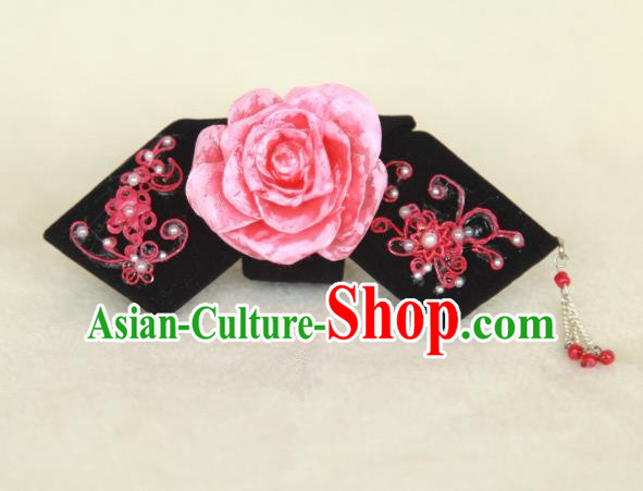 Traditional Handmade Chinese Qing Dynasty Hair Accessories Tassel Peony Headwear, Manchu High Coiffure Imperial Concubine Headpiece