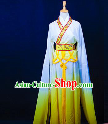 Traditional Chinese Tang Dynasty Young Lady Costume, China Ancient Princess Embroidered Fairy Yellow Dress Clothing for Women