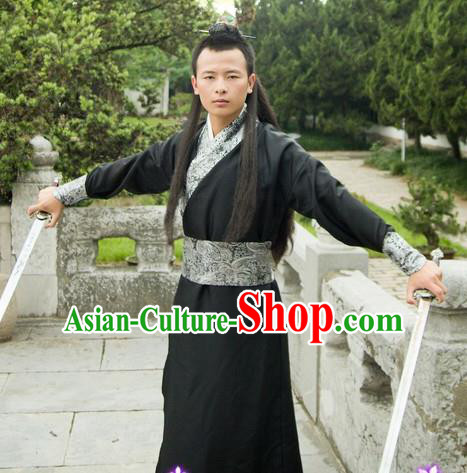 Traditional Ancient Chinese Swordsman Black Costume, Asian Chinese Song Dynasty Kawaler Clothing for Men