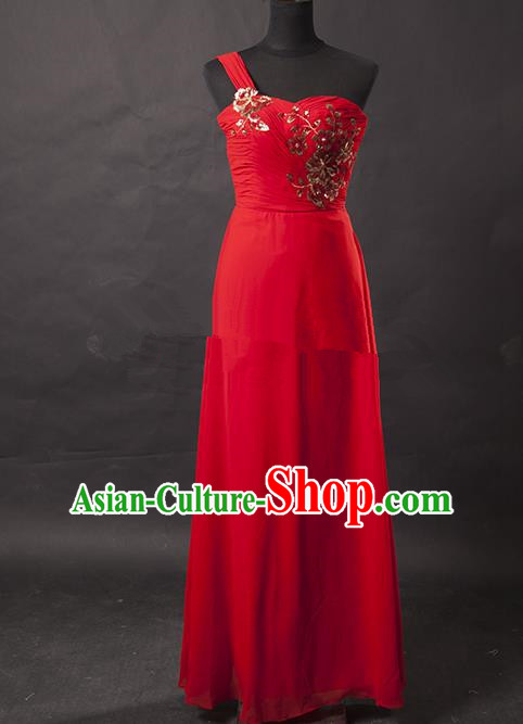 Traditional Chinese Modern Dancing Costume, Women Opening Classic Chorus Singing Group Paillette Red Dress for Women
