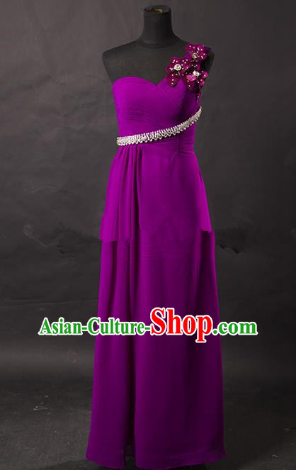 Traditional Chinese Modern Dancing Costume, Women Opening Classic Chorus Singing Group Paillette Purple Dress for Women
