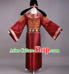 Traditional Ancient Chinese Prime Minister Costume and Headpiece, Asian Chinese Tang Dynasty Chancellor Clothing for Men
