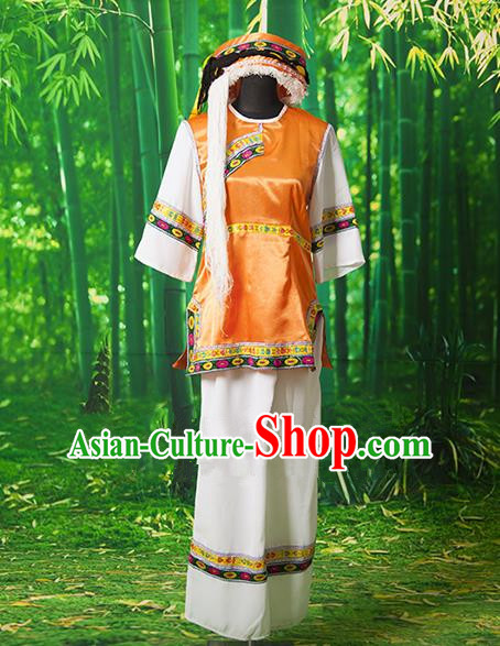 Traditional Chinese Bai Nationality Dancing Costume, Chinese Minority Nationality Embroidery Costume for Women