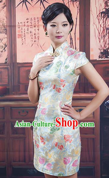 Traditional Ancient Chinese Republic of China Short Silk Cheongsam, Asian Chinese Chirpaur Qipao Dress Clothing for Women