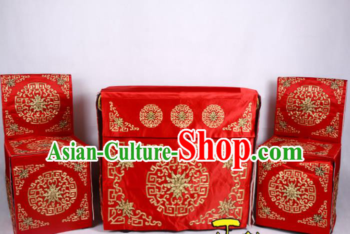Traditional Beijing Opera Props Tablecloth, Ancient Chinese Peking Opera Wedding Red Satin Spread