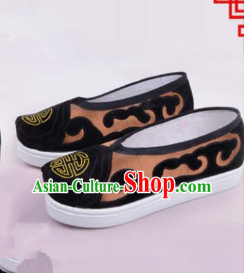 Traditional Beijing Opera Cloth Shoes Old Women Brown Shoes, Ancient Chinese Peking Opera Pantaloonn Flange Shoes