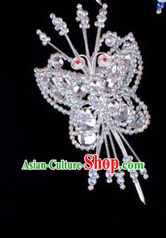 Traditional Beijing Opera Diva Hair Accessories Crystal Butterfly Head Ornaments Hairpin, Ancient Chinese Peking Opera Hua Tan Hairpins Headwear