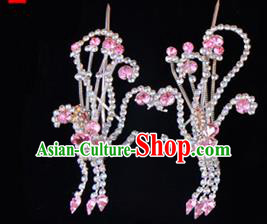 Traditional Beijing Opera Diva Hair Accessories Pink Crystal Head Ornaments Phoenix Step Shake, Ancient Chinese Peking Opera Hua Tan Hairpins Headwear