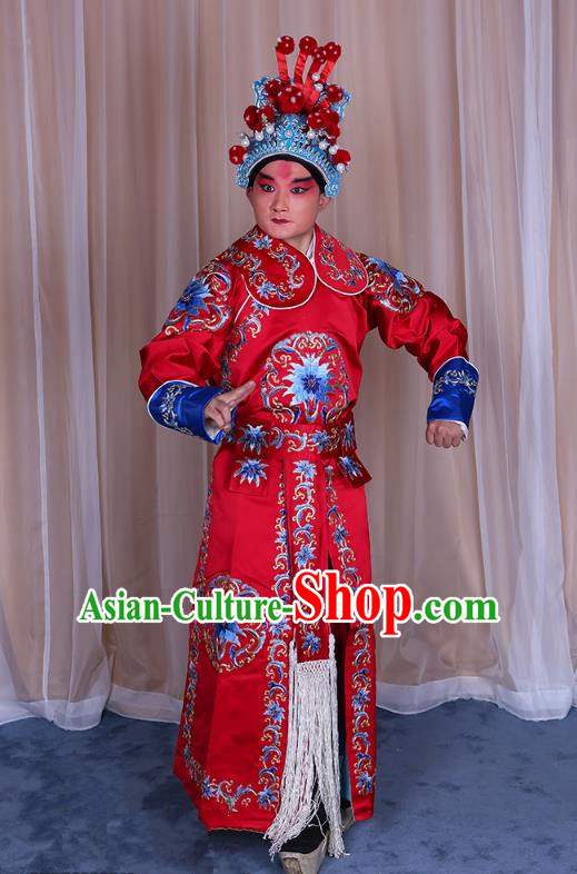 Traditional China Beijing Opera Takefu General Costume, Ancient Chinese Peking Opera Wu-Sheng Warrior Embroidery Red Clothing