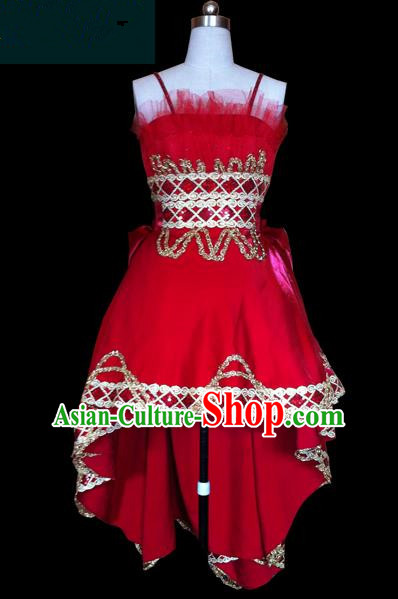 Traditional Chinese Modern Dancing Compere Performance Costume, Opening Classic Chorus Singing Group Dance Red Bubble Dress for Women