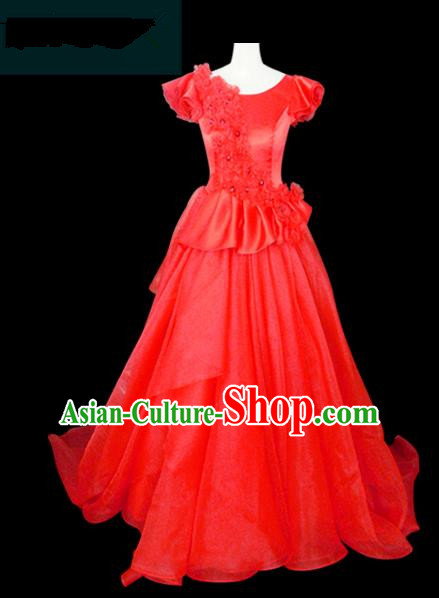 Traditional Chinese Modern Dancing Compere Performance Costume Chorus Singing Group Dance Wedding Red Dress for Women