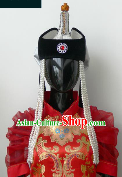 Traditional Chinese Mongol Nationality Princess Hat, Chinese Mongolian Minority Nationality Beads Tassel Headwear for Women
