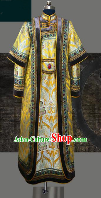 Traditional Chinese Mongol Nationality Dance Costume Golden Wedding Mongolian Robe, Chinese Mongolian Minority Nationality Royal Highness Embroidery Costume for Men