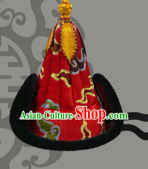 Traditional Chinese Mongol Nationality Royal Highness Hat, Chinese Mongolian Minority Nationality Headwear for Men