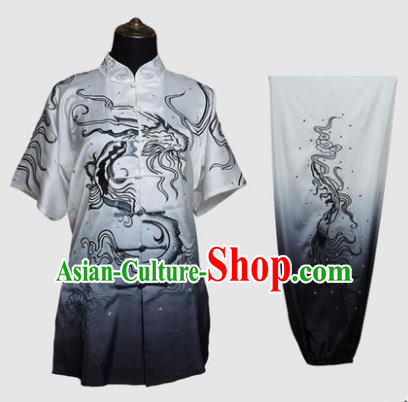 Top Kung Fu Costume Martial Arts Costume Kung Fu Training Plated Buttons Uniform, Gongfu Shaolin Wushu Ink Painting Dragon Tai Ji Clothing for Women for Men