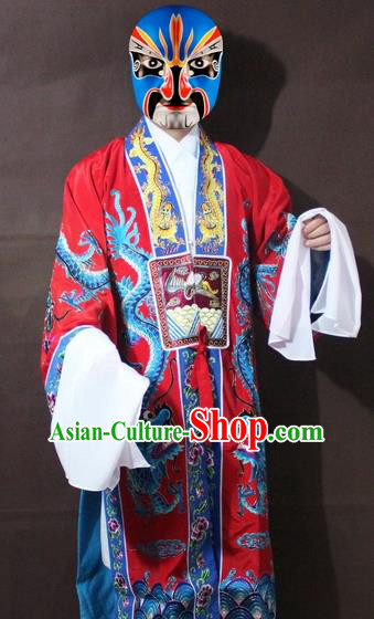 Traditional China Beijing Opera Taoist Embroidery Costume, Chinese Peking Opera Red Embroidered Robe Clothing