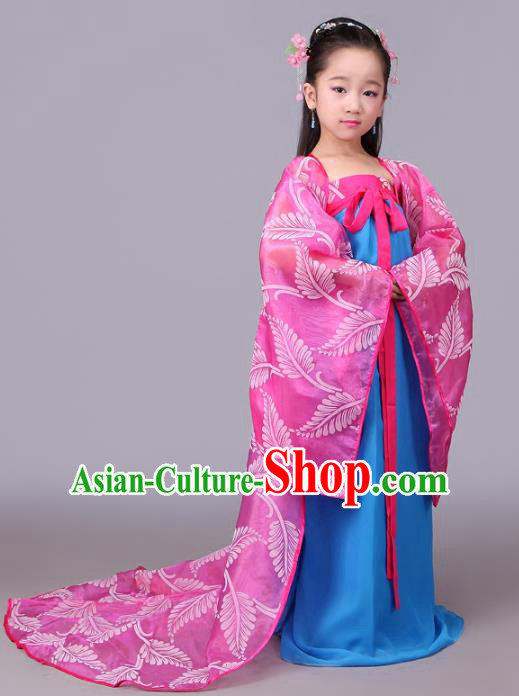 Traditional Chinese Tang Dynasty Children Costume, China Ancient Princess Hanfu Trailing Dress for Kids