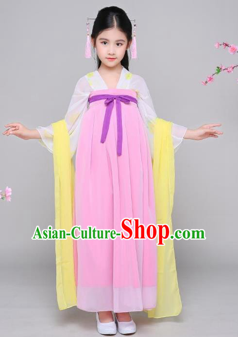Traditional Chinese Tang Dynasty Palace Lady Fairy Costume, China Ancient Princess Hanfu Dress Clothing for Kids