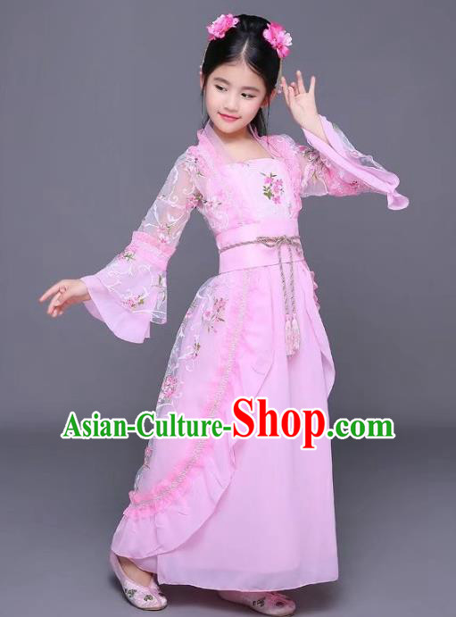 Traditional Chinese Tang Dynasty Children Princess Costume, China Ancient Palace Lady Hanfu Dress Clothing for Kids