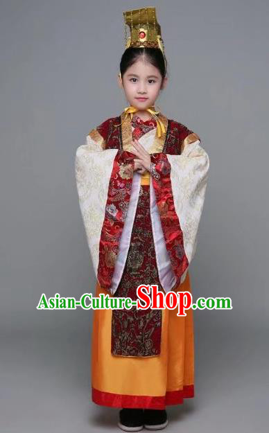 Traditional Chinese Han Dynasty Prime Minister Costume, China Ancient Emperor Hanfu Embroidered Clothing for Kids