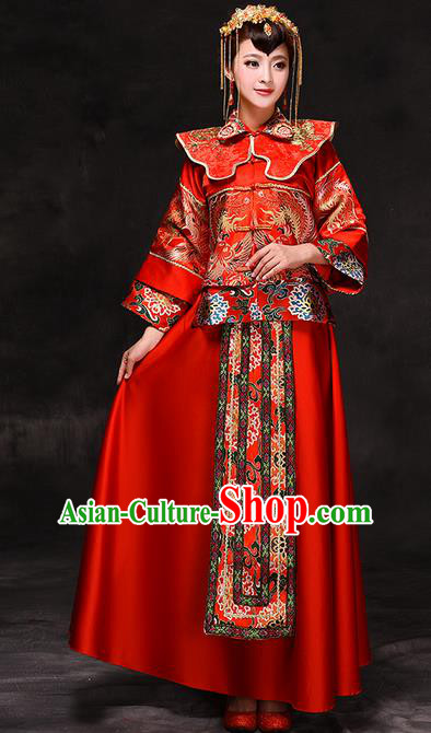 Chinese Traditional Wedding Xiuhe Suit Costume China Ancient Bride Embroidered Toast Clothing for Women