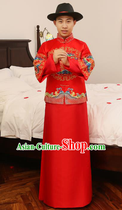Ancient Chinese Republic of China Wedding Costume China Traditional Bridegroom Embroidered Toast Clothing for Men