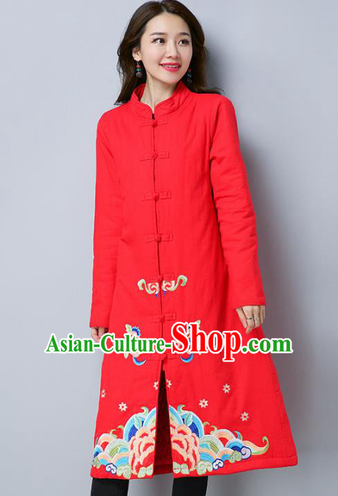 Traditional Chinese National Costume Hanfu Embroidered Coats, China Tang Suit Red Dust Coat for Women