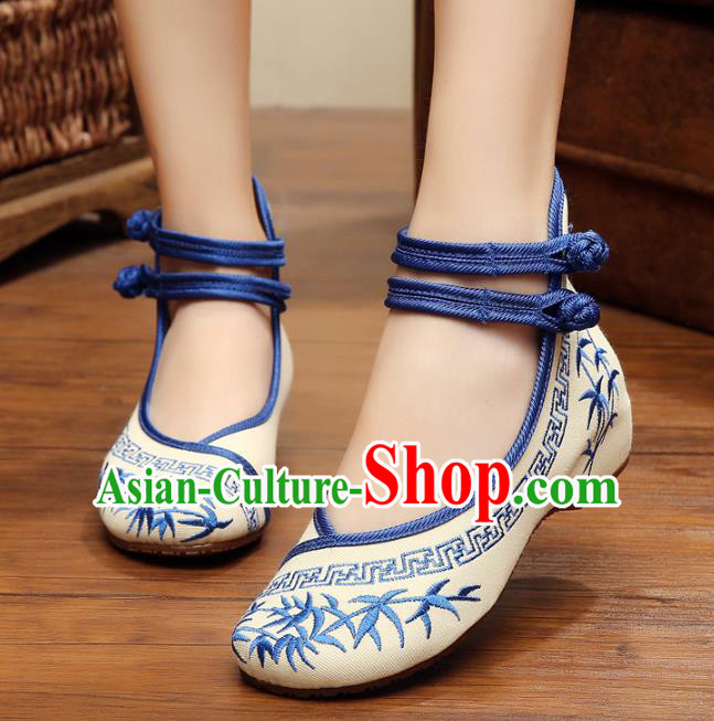 Asian Chinese Cloth Shoes Blue Embroidered Shoes, Traditional China Princess Shoes Hanfu Shoes for Women