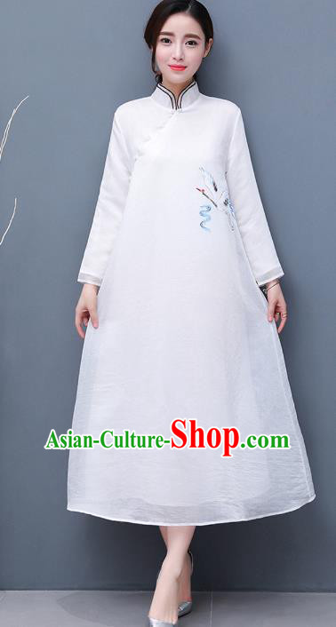 Traditional Chinese National Costume Hanfu Embroidered Crane Qipao Dress, China Tang Suit Cheongsam for Women