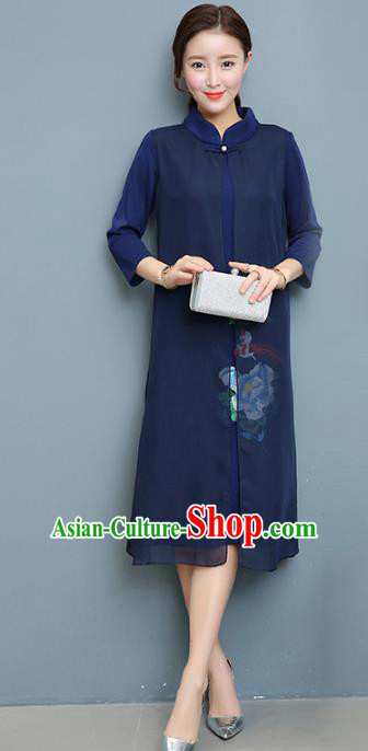 Traditional Chinese National Costume Hanfu Blue Qipao Dress, China Tang Suit Cheongsam for Women