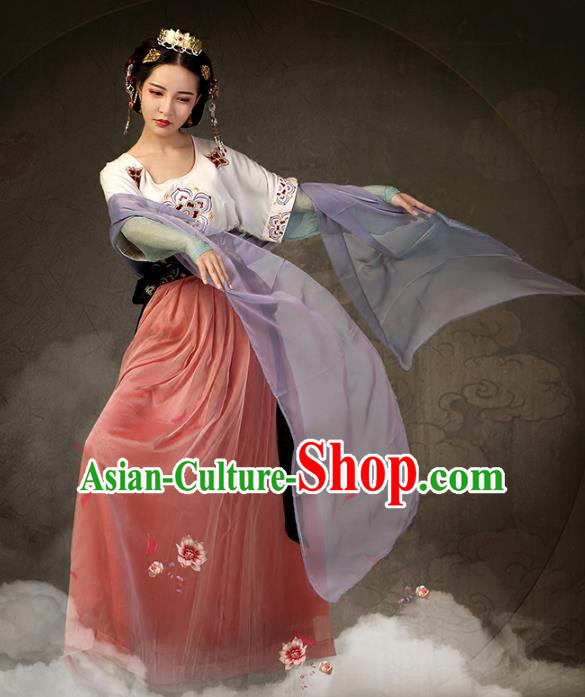 Traditional Chinese Tang Dynasty Palace Lady Ancient Princess Embroidered Dance Costume for Women